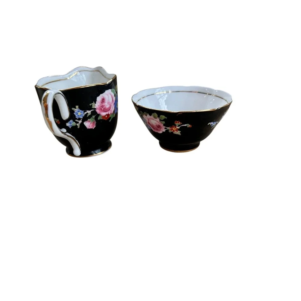 Paragon Sugar & Creamer Black floral